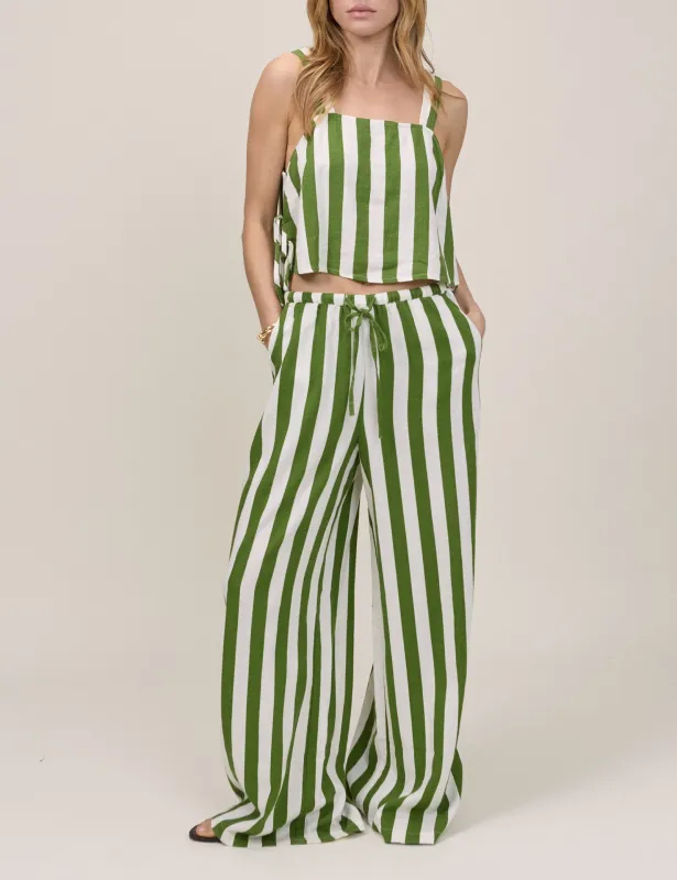 Green Striped Reese Wide Leg Trousers sold by Nobody's Child