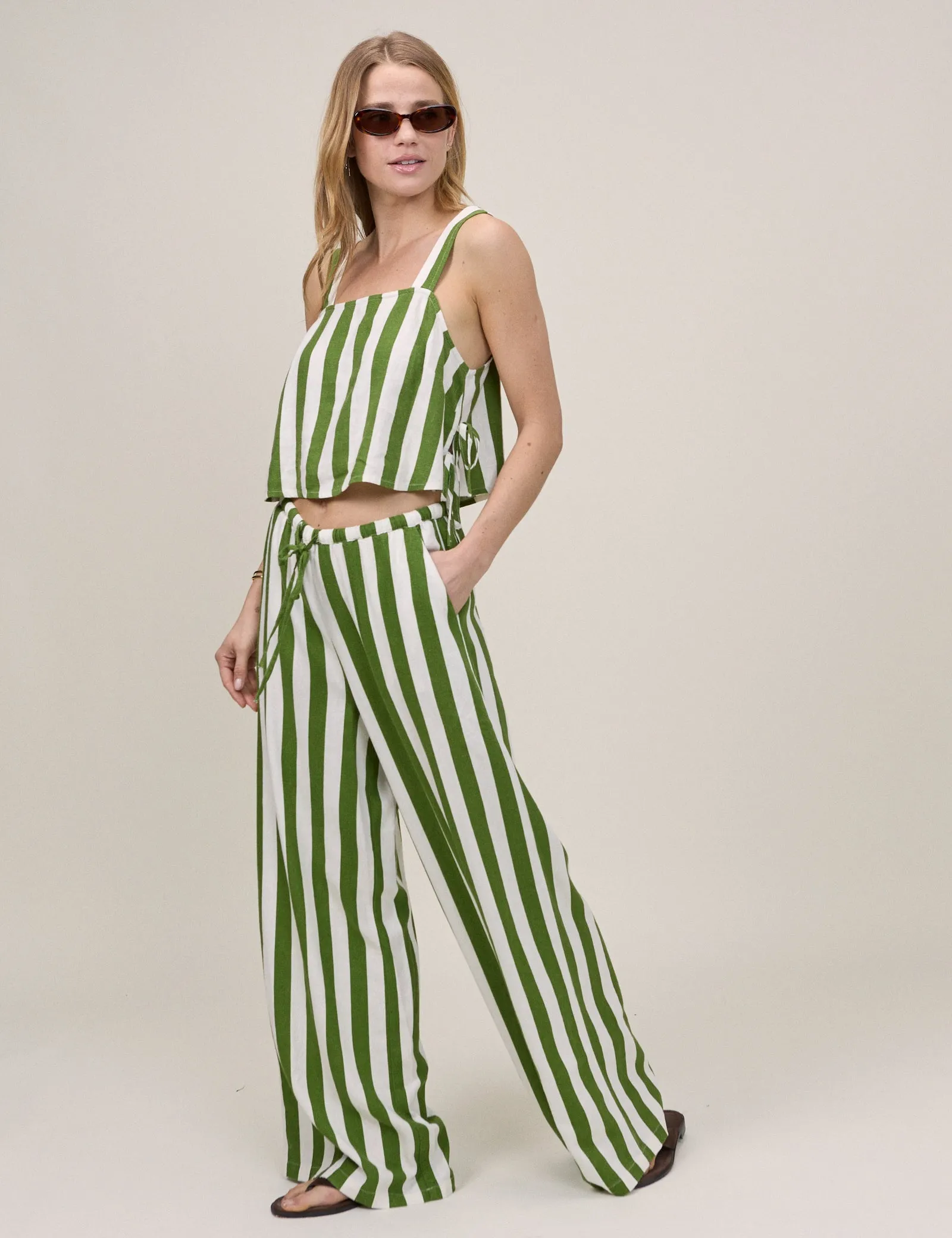 Green Striped Reese Wide Leg Trousers sold by Nobody's Child product image thumbnail 3