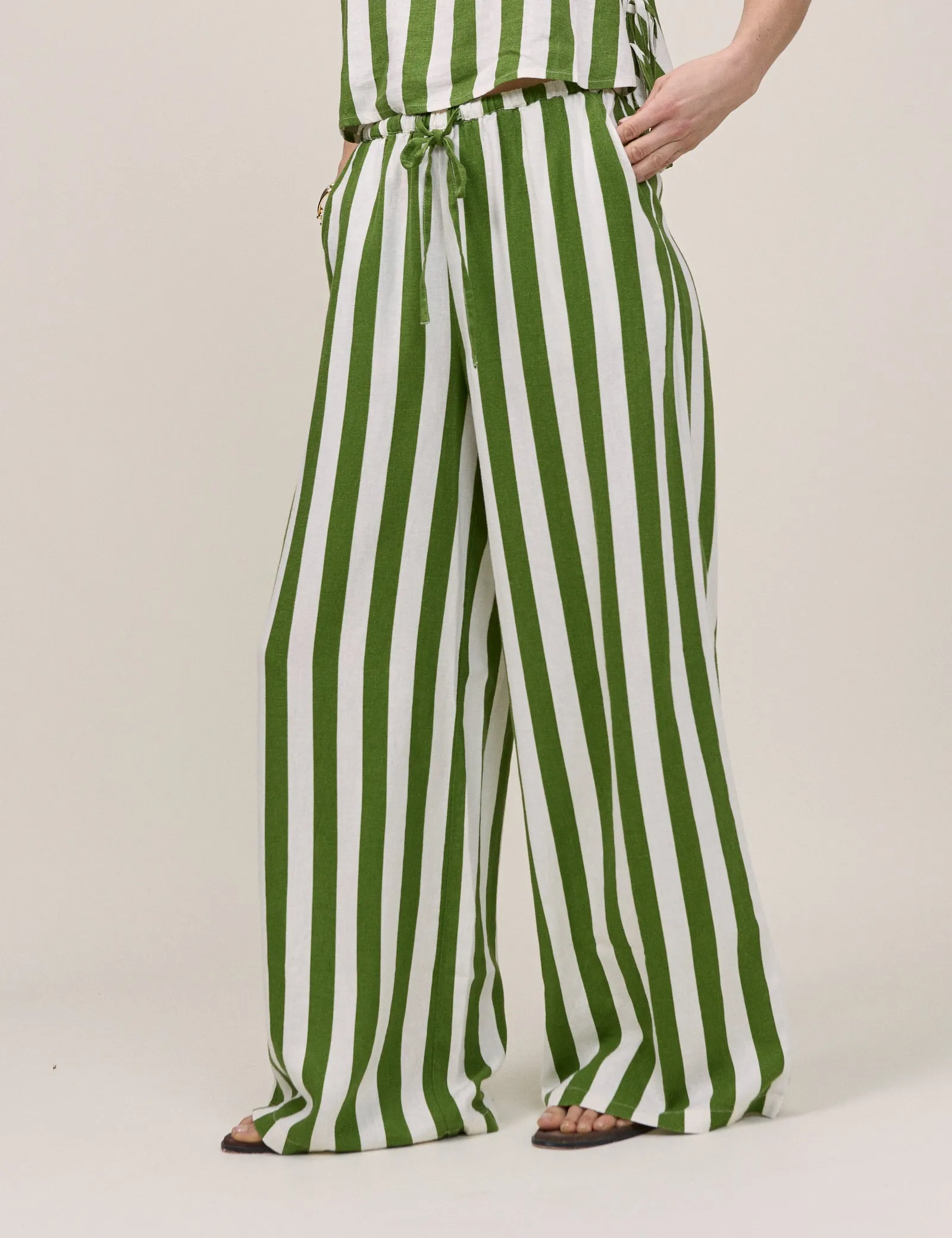 Green Striped Reese Wide Leg Trousers sold by Nobody's Child product image thumbnail 2
