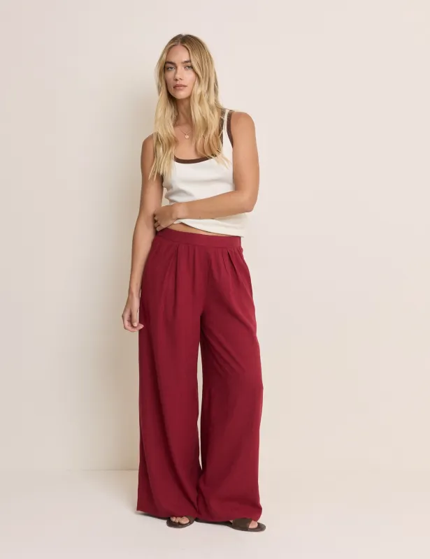 Red Wide Leg Jerrow Trousers sold by Nobody's Child