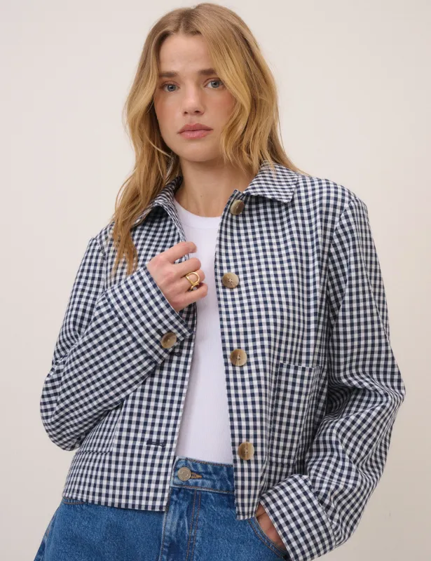 Navy Gingham Front Pocket Jacket sold by Nobody's Child