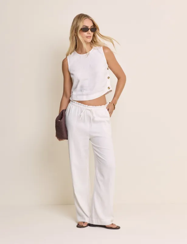 White Linen-Blend Straight Leg Trousers made by Nobody's Child