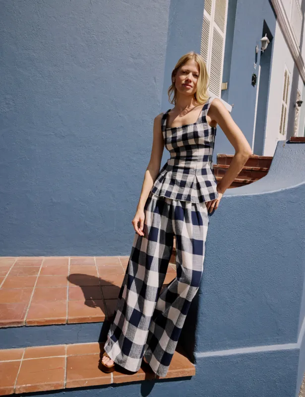 Navy Gingham Square Neck Top sold by Nobody's Child