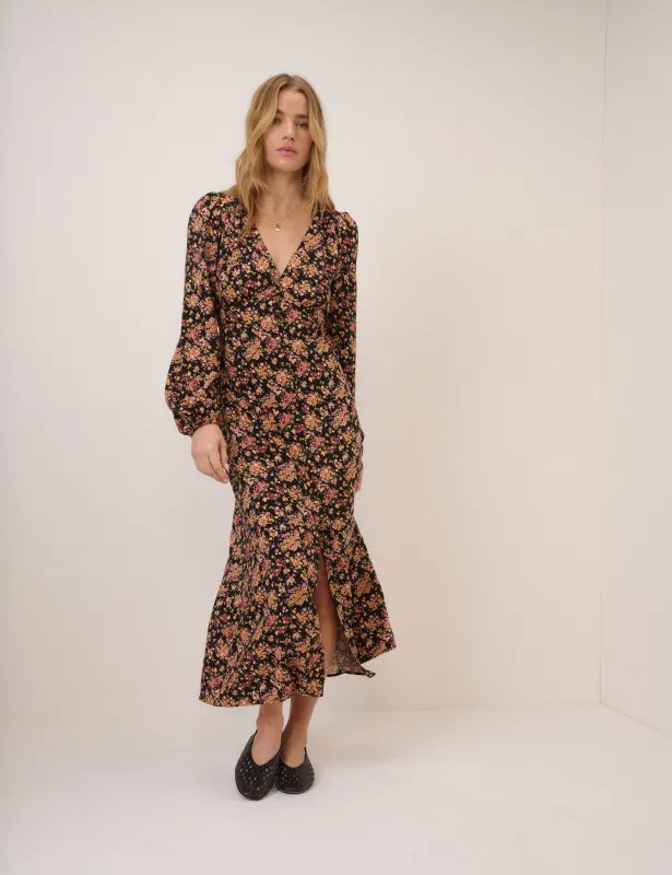 Black Floral Kennedy Midi Dress sold by Nobody's Child