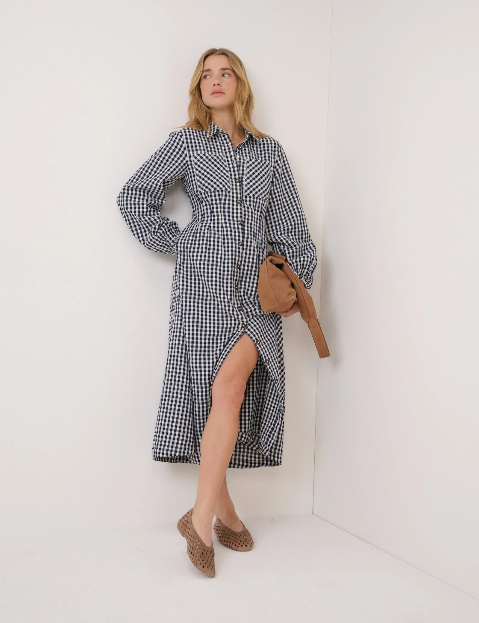 Navy Gingham Montego Midi Dress sold by Nobody's Child product image thumbnail 4