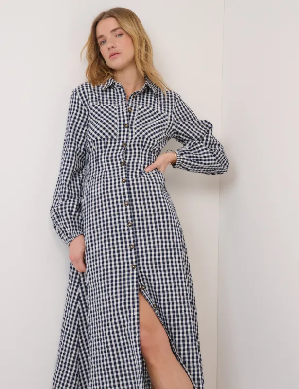 Navy Gingham Montego Midi Dress sold by Nobody's Child