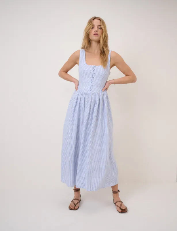 Blue Pinstripe Cora Midi Dress sold by Nobody's Child