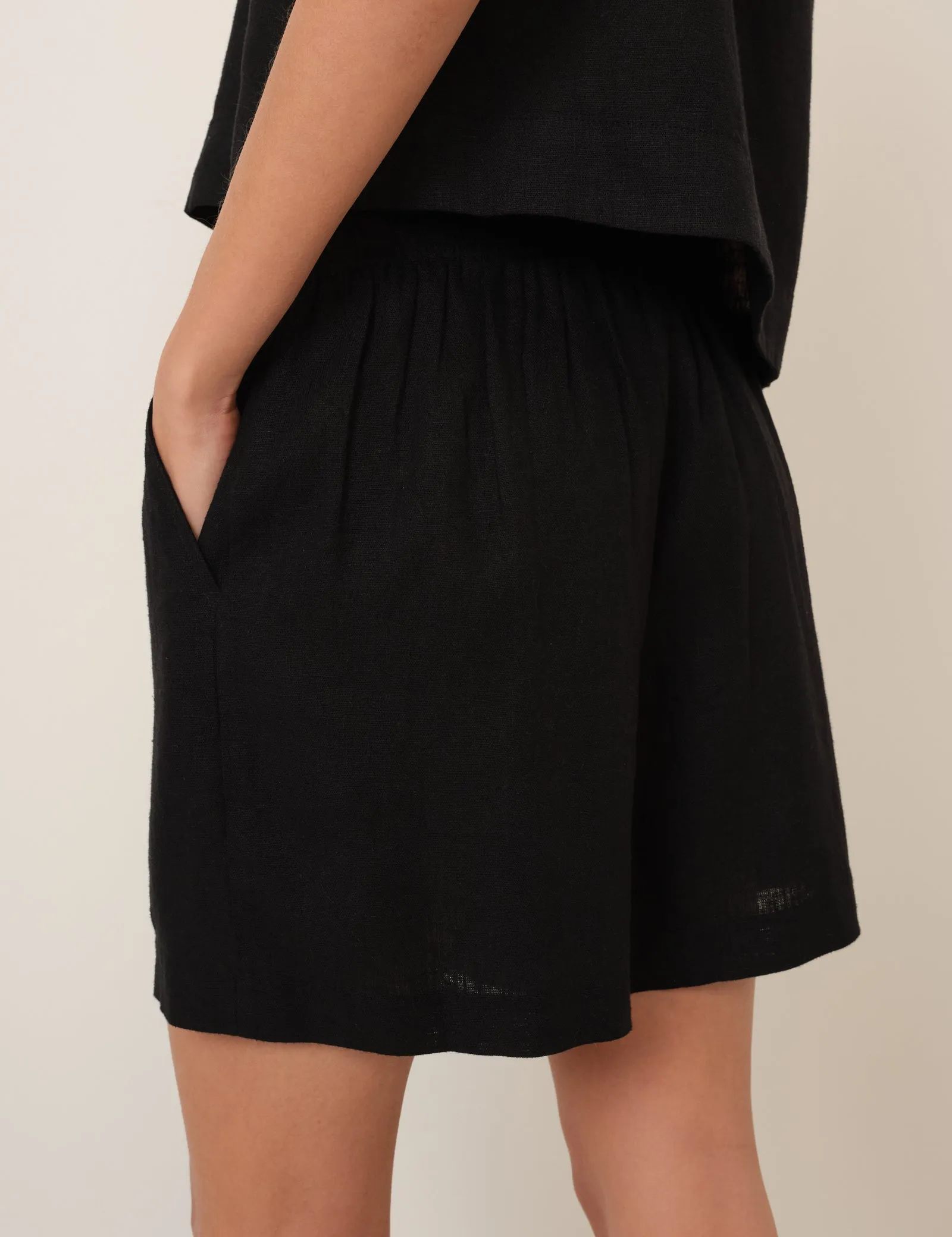 Black Linen-Blend Shorts sold by Nobody's Child product image thumbnail 4