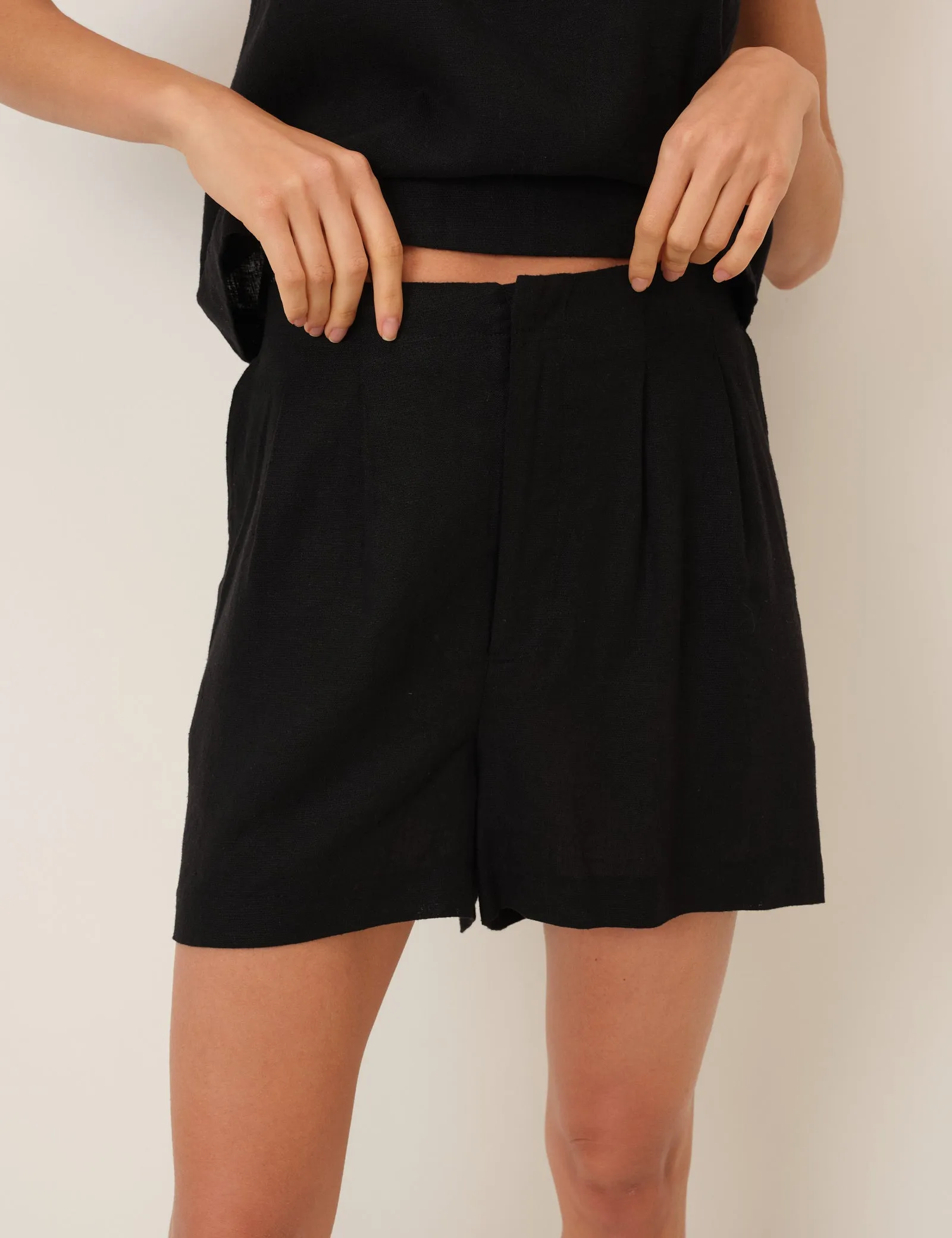 Black Linen-Blend Shorts sold by Nobody's Child