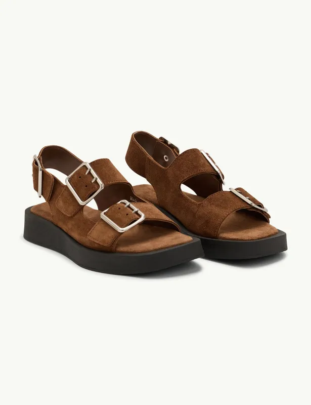Brown Suede Double Strap Sandals made by Nobody's Child