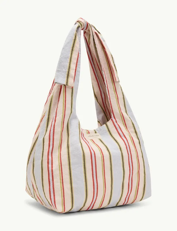 Cream Striped Bow Tie Strap Tote Bag made by Nobody's Child
