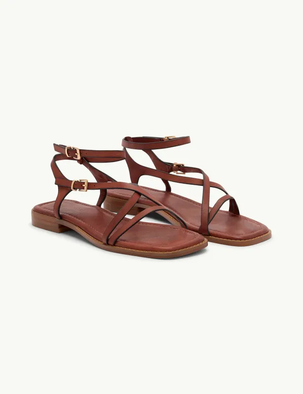 Brown Leather Square Toe Strappy Sandals made by Nobody's Child