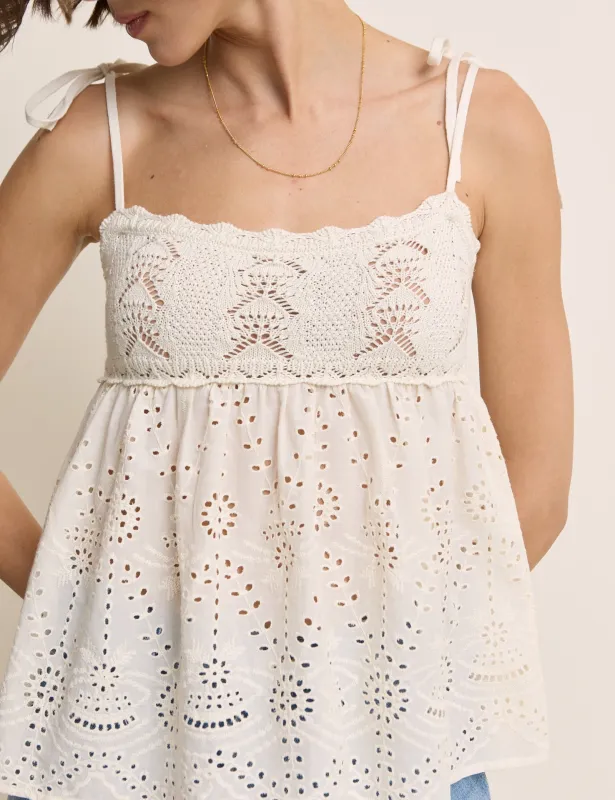 White Crochet Broderie Anglaise Cami Top sold by Nobody's Child