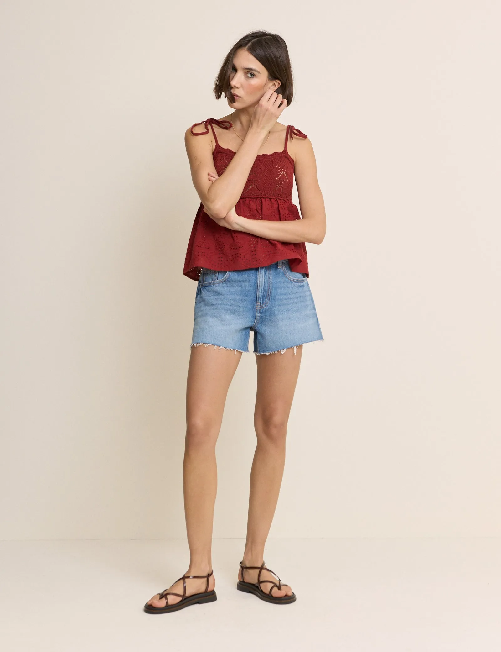 Red Crochet Broderie Anglaise Cami Top sold by Nobody's Child product image thumbnail 5