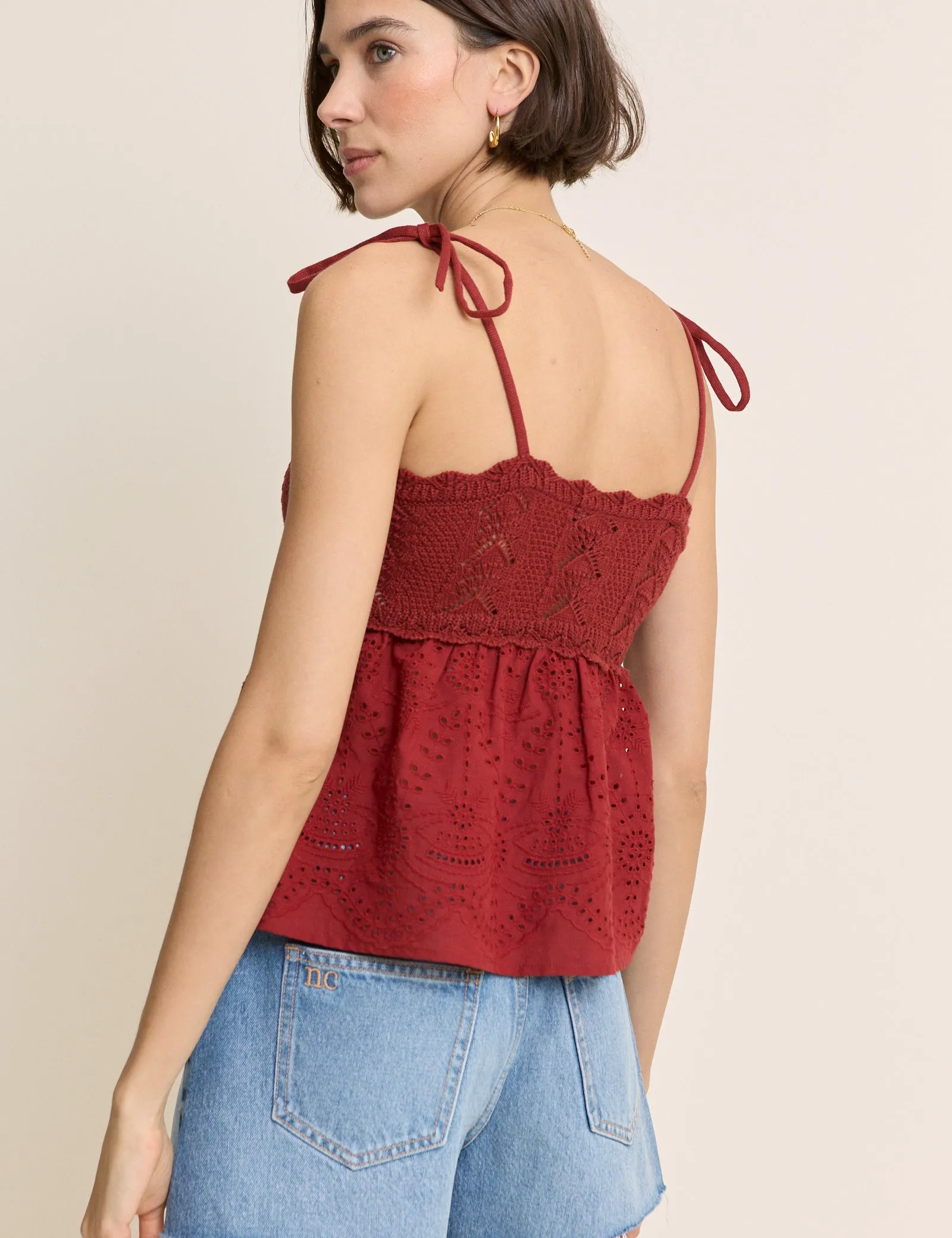 Red Crochet Broderie Anglaise Cami Top sold by Nobody's Child product image thumbnail 4
