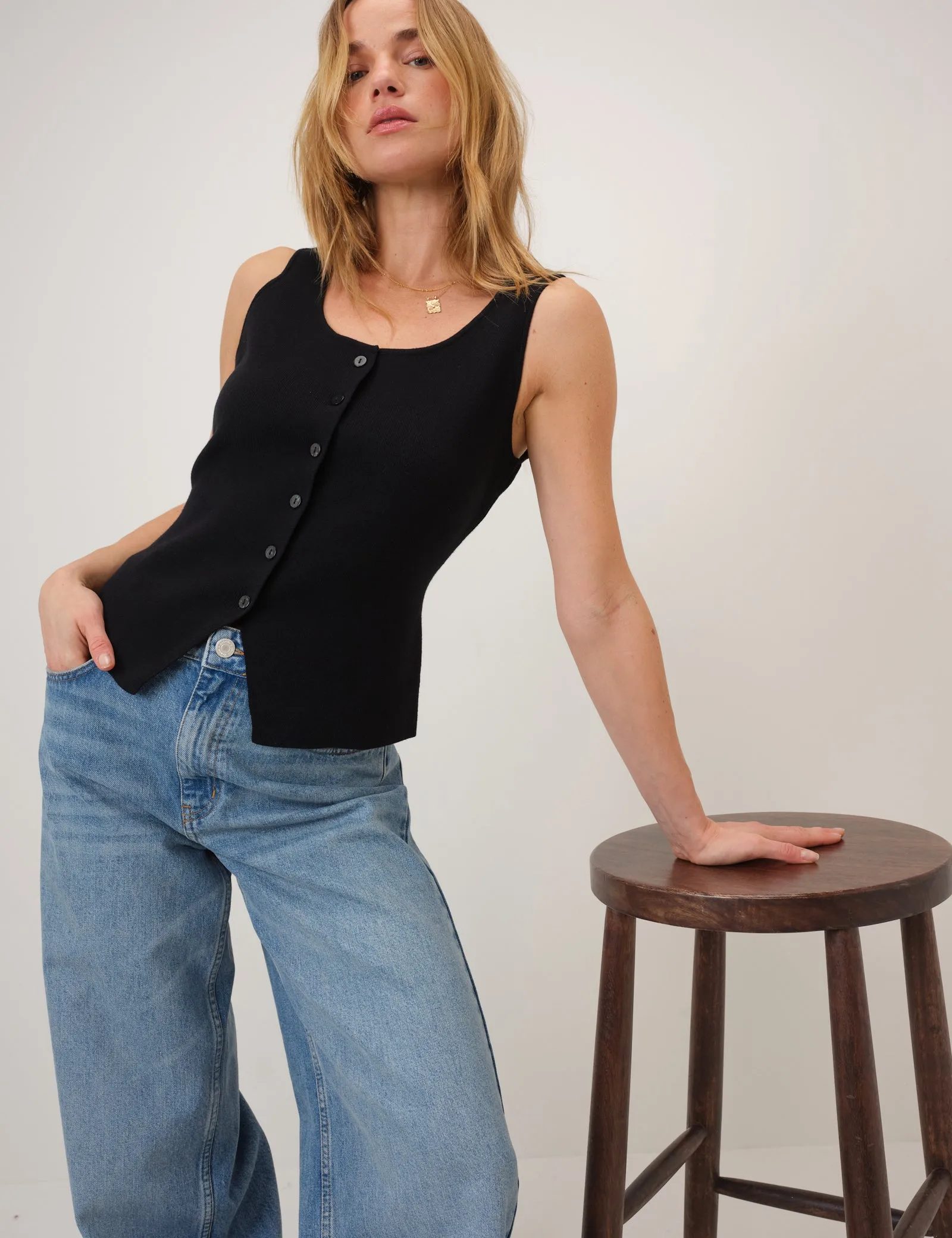 Black Scoop Neck Knitted Waistcoat sold by Nobody's Child product image thumbnail 3