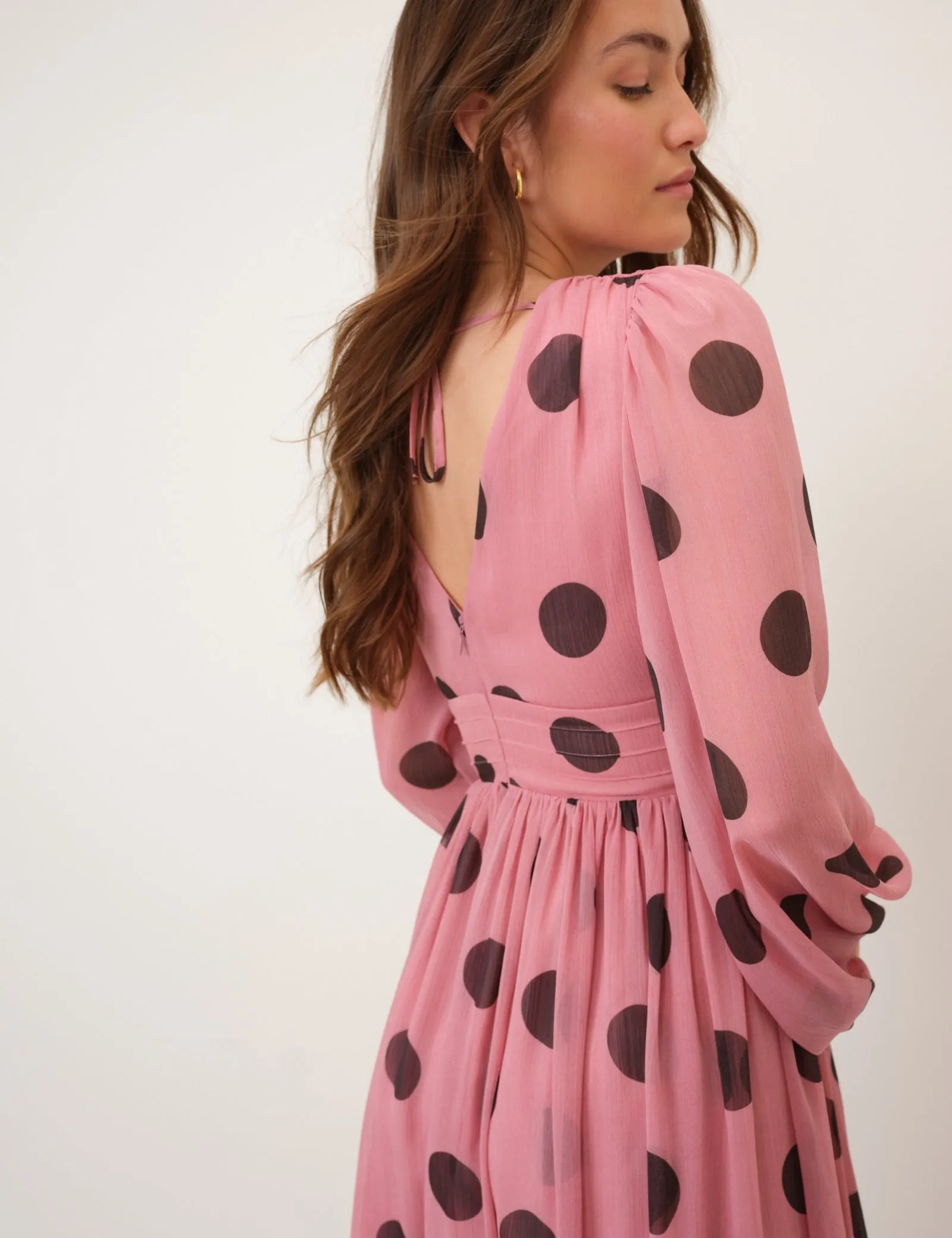 Pink Polka Dot Balloon Sleeve Anya Midi Dress sold by Nobody's Child product image thumbnail 5