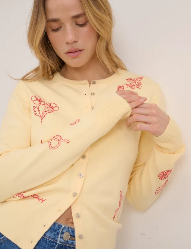 Butter Yellow Embroidered Placement Cardigan made by Nobody's Child