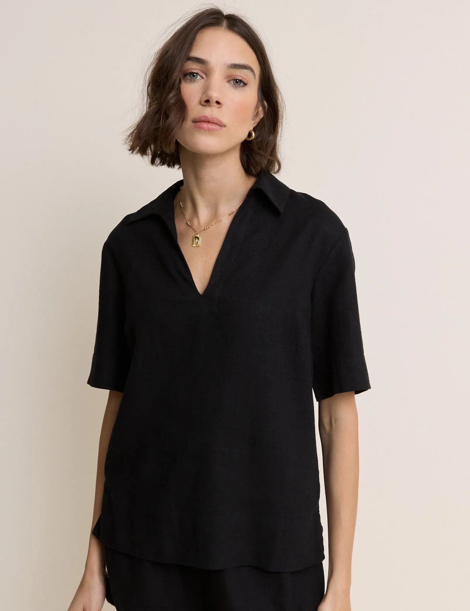 Gale Collared Linen-Blend T-Shirt sold by Nobody's Child product image thumbnail 5