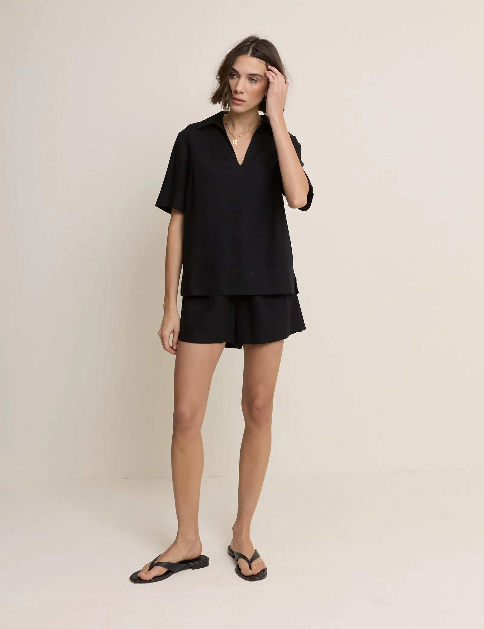 Gale Collared Linen-Blend T-Shirt sold by Nobody's Child