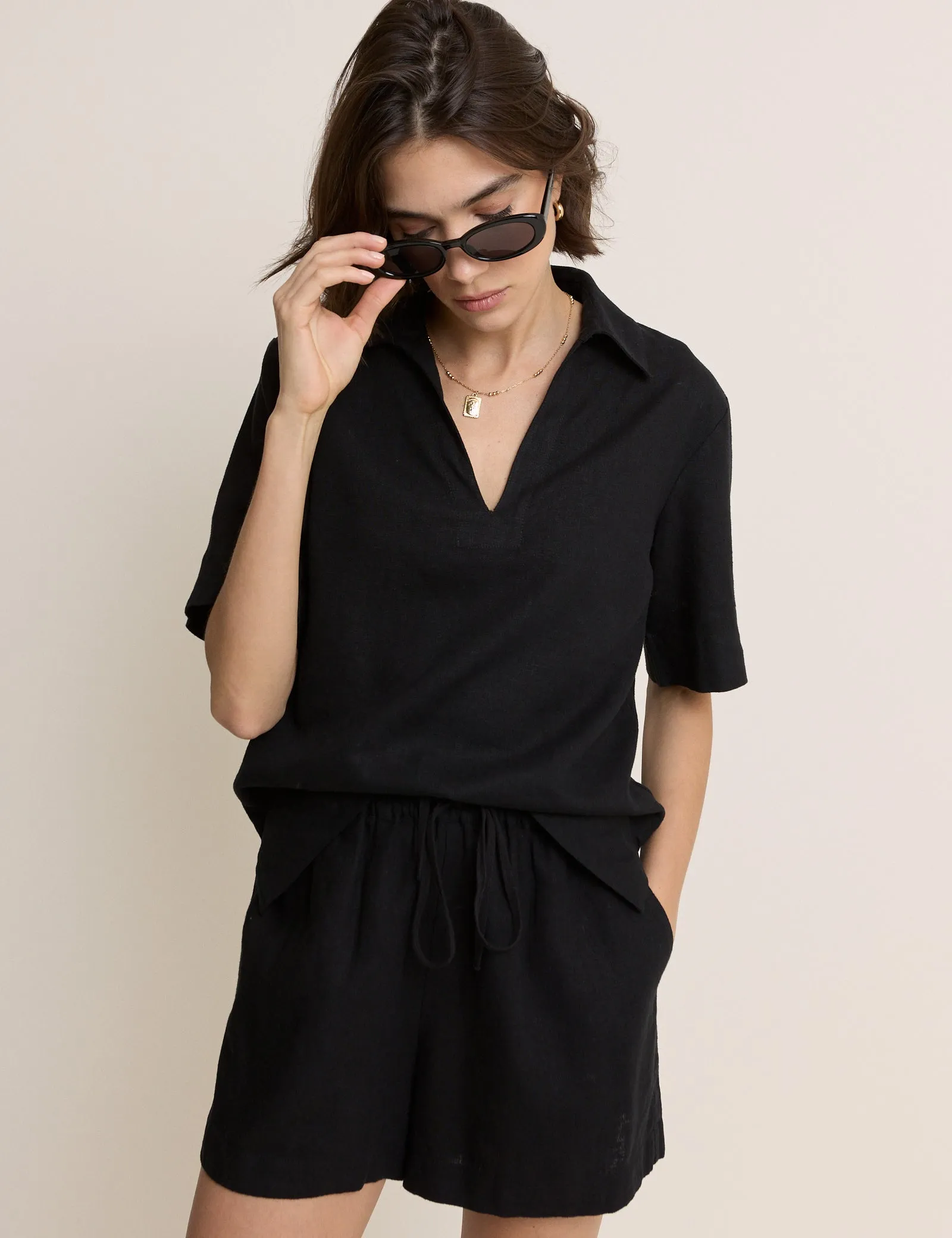 Gale Collared Linen-Blend T-Shirt sold by Nobody's Child product image thumbnail 2