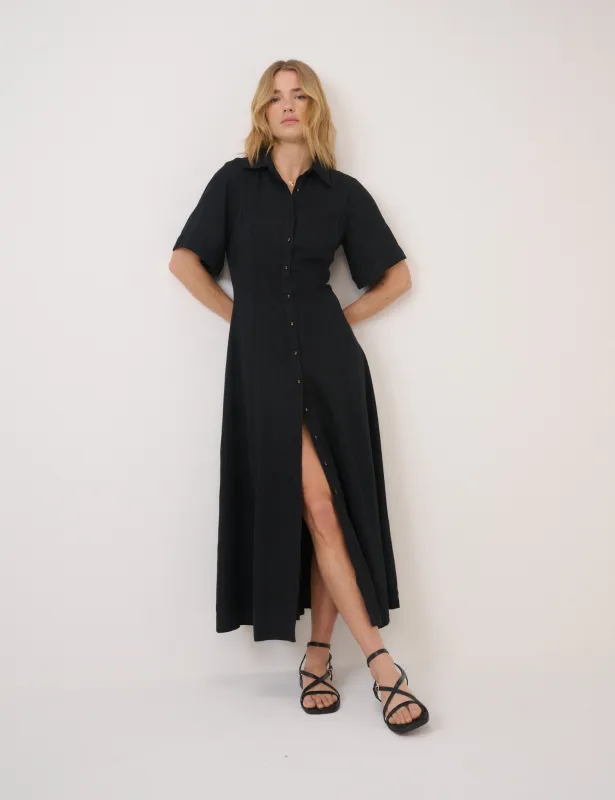 Black Short Sleeve Dillon Shirt Dress sold by Nobody's Child