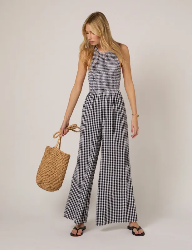 Black Gingham Halter Neck Tizzy Jumpsuit sold by Nobody's Child