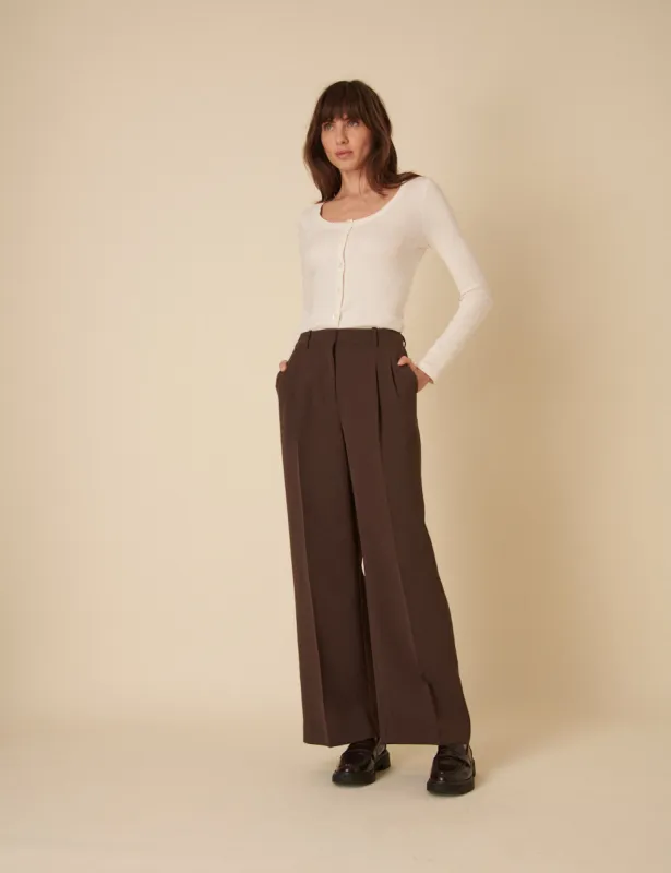 Brown Jax Tailored Crepe Trousers sold by Nobody's Child
