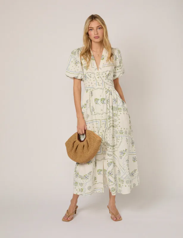 White Short Sleeve Floral Starlight Midi Dress made by Nobody's Child