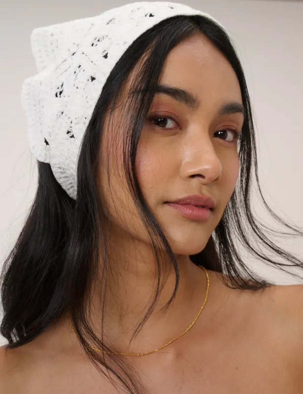 White Crochet Triangle Scarf sold by Nobody's Child