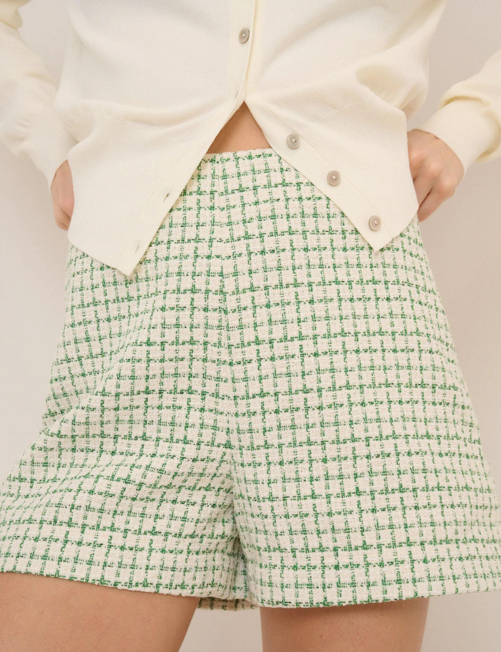 Green Check Boucle Tailored Shorts sold by Nobody's Child product image thumbnail 4