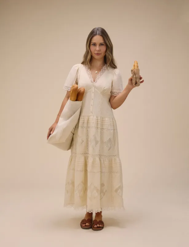 Cream Lace Trim Jasmine Midi Dress sold by Nobody's Child