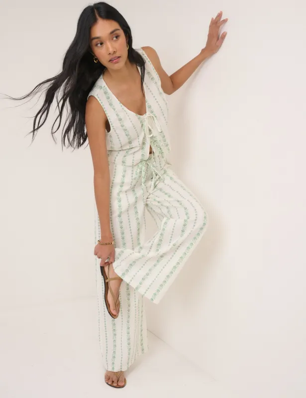 White Floral Reese Wide Leg Trousers made by Nobody's Child