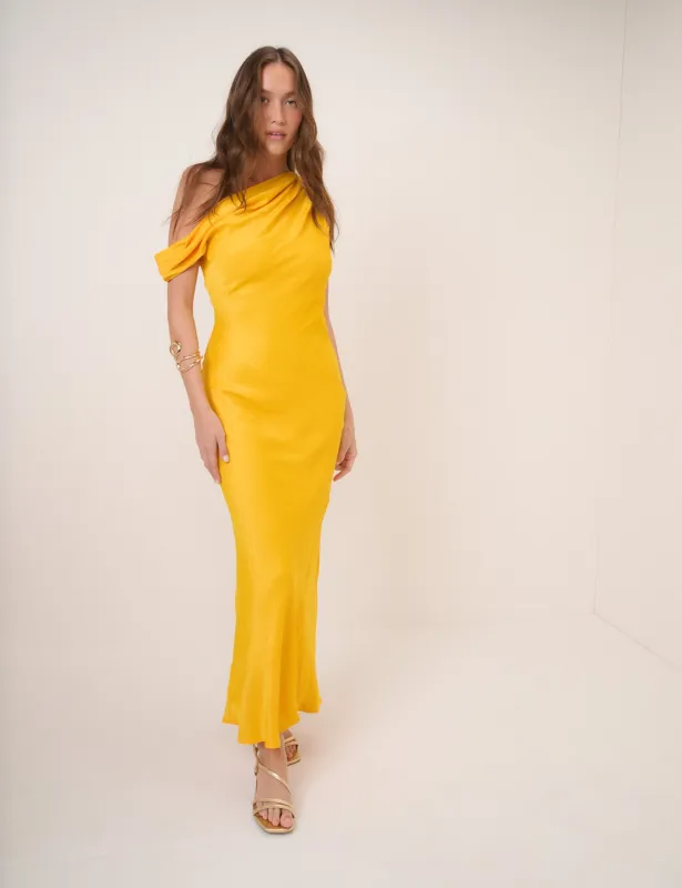 Yellow One Shoulder Minka Midi Dress made by Nobody's Child