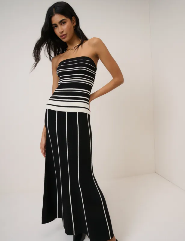 Black Striped Knitted Bandeau Midi Dress made by Nobody's Child