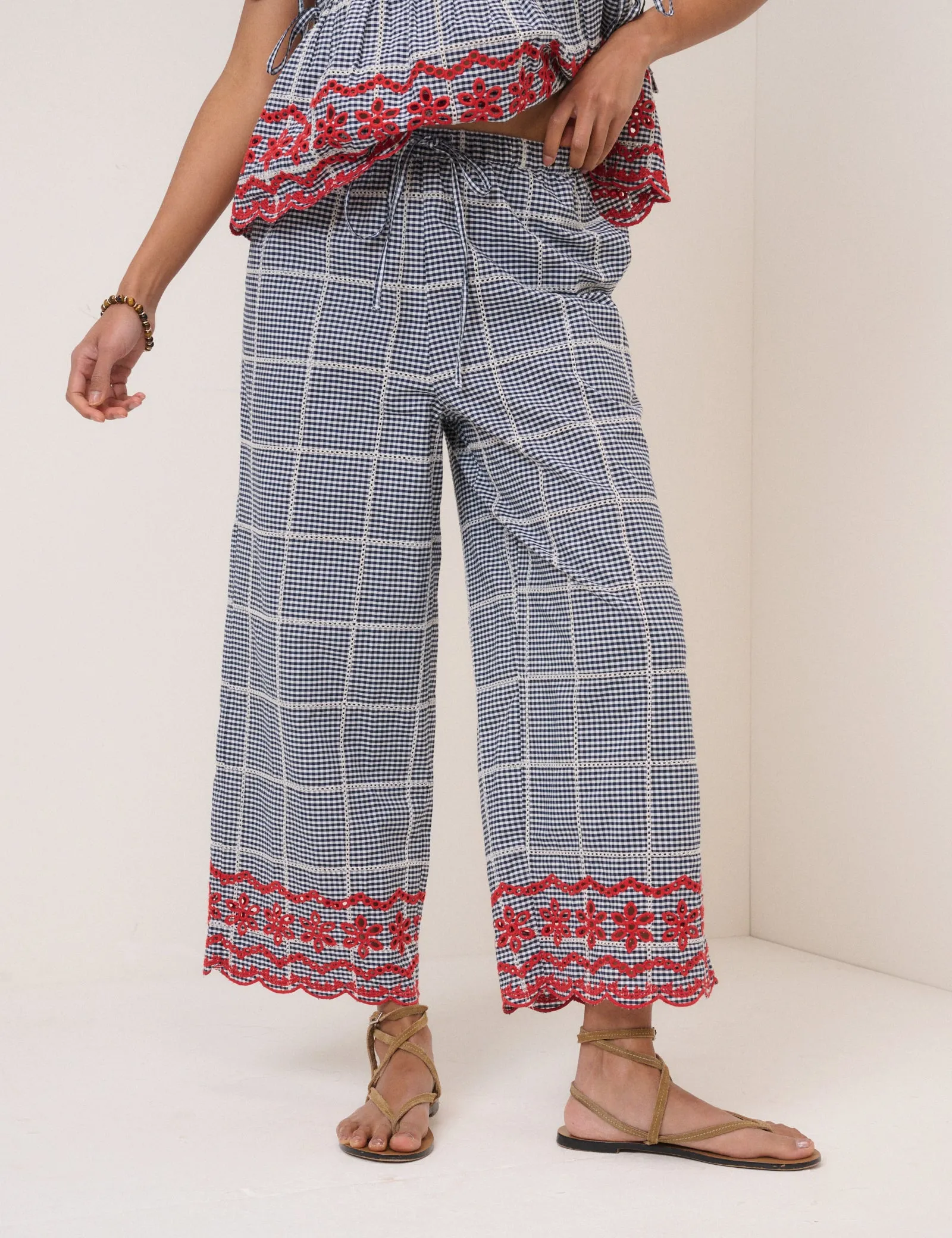 Black Gingham Embroidered Cropped Trousers sold by Nobody's Child product image thumbnail 3