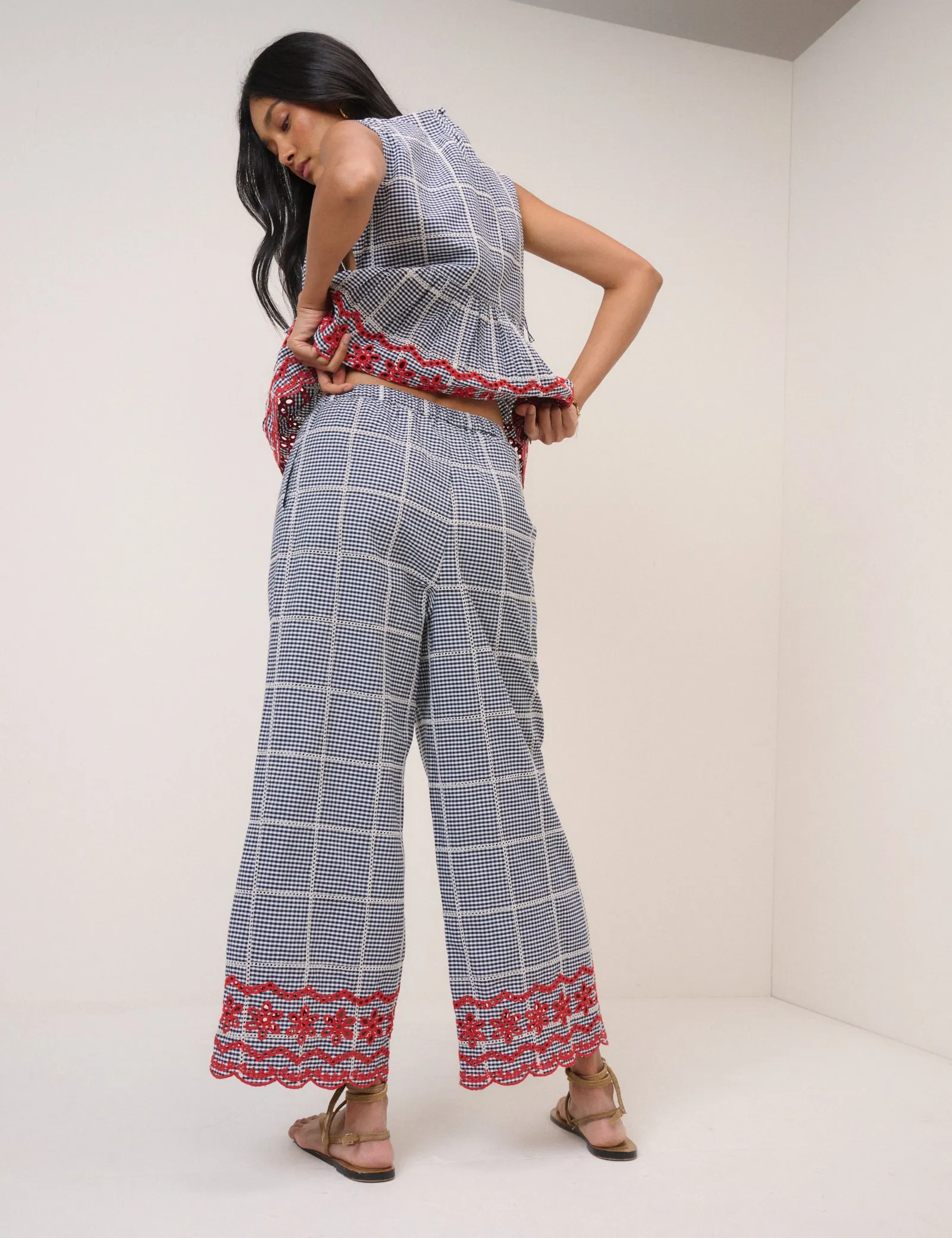 Black Gingham Embroidered Cropped Trousers sold by Nobody's Child product image thumbnail 5