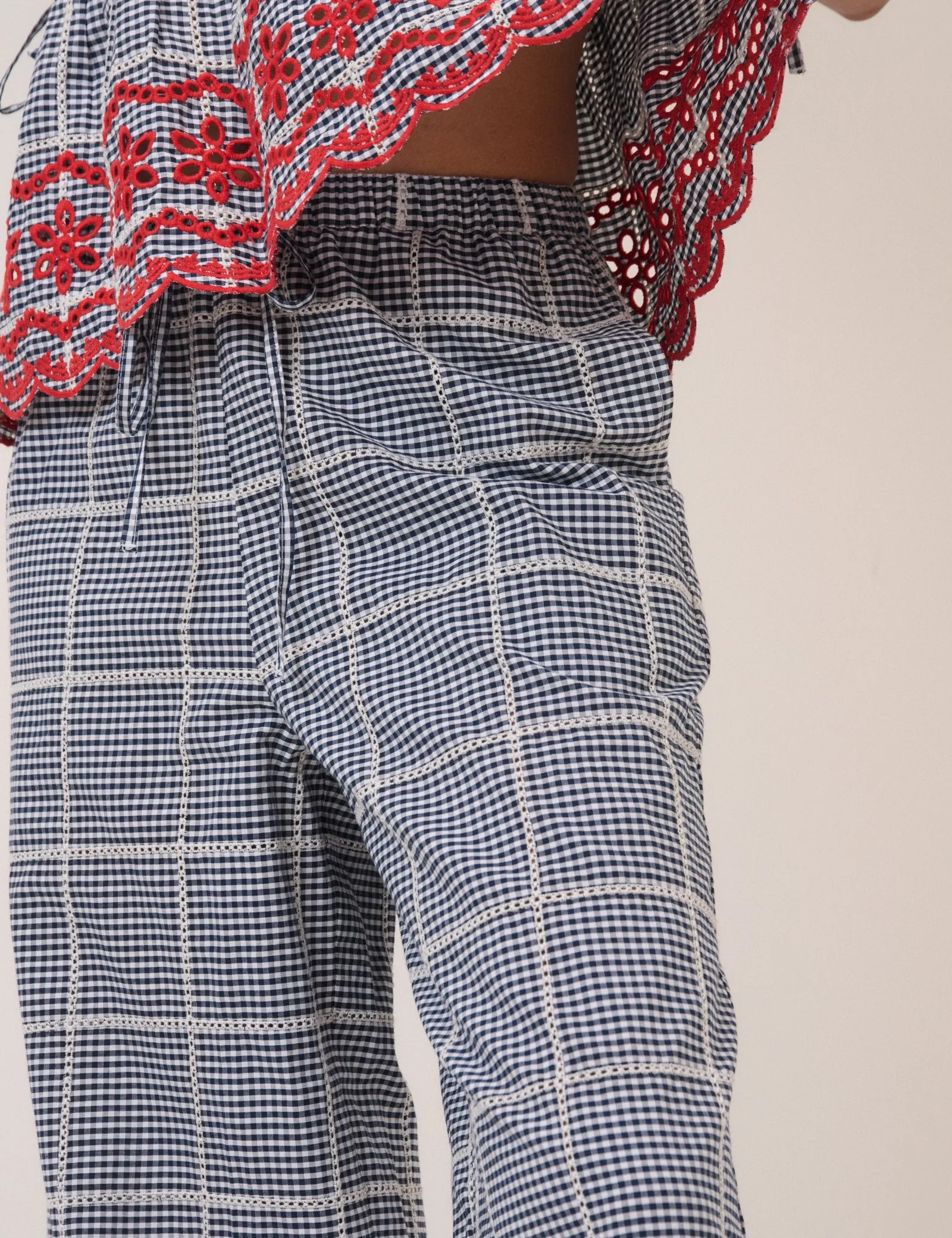 Black Gingham Embroidered Cropped Trousers sold by Nobody's Child product image thumbnail 4