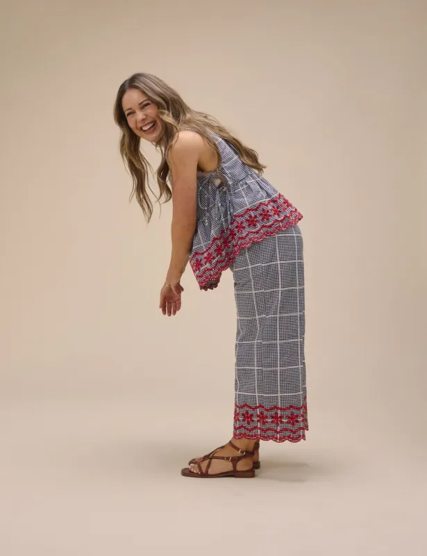 Black Gingham Embroidered Cropped Trousers sold by Nobody's Child