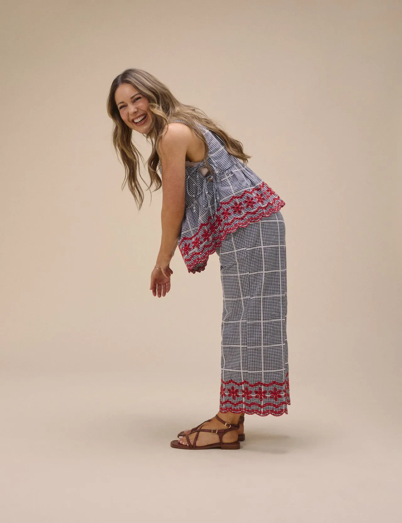 Black Gingham Embroidered Cropped Trousers sold by Nobody's Child