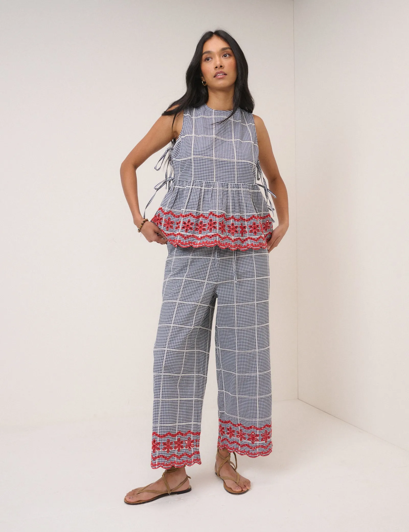 Black Gingham Embroidered Cropped Trousers sold by Nobody's Child product image thumbnail 2