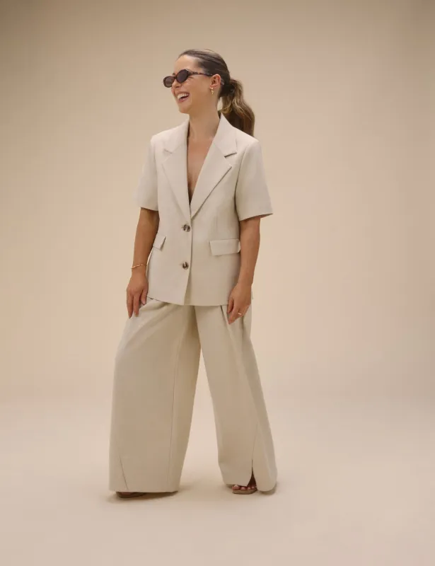 Stone Pleated Wide Leg Tailored Trousers made by Nobody's Child
