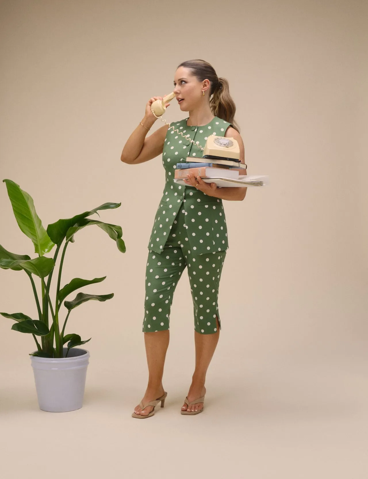 Green Polka Dot Capri Trousers sold by Nobody's Child