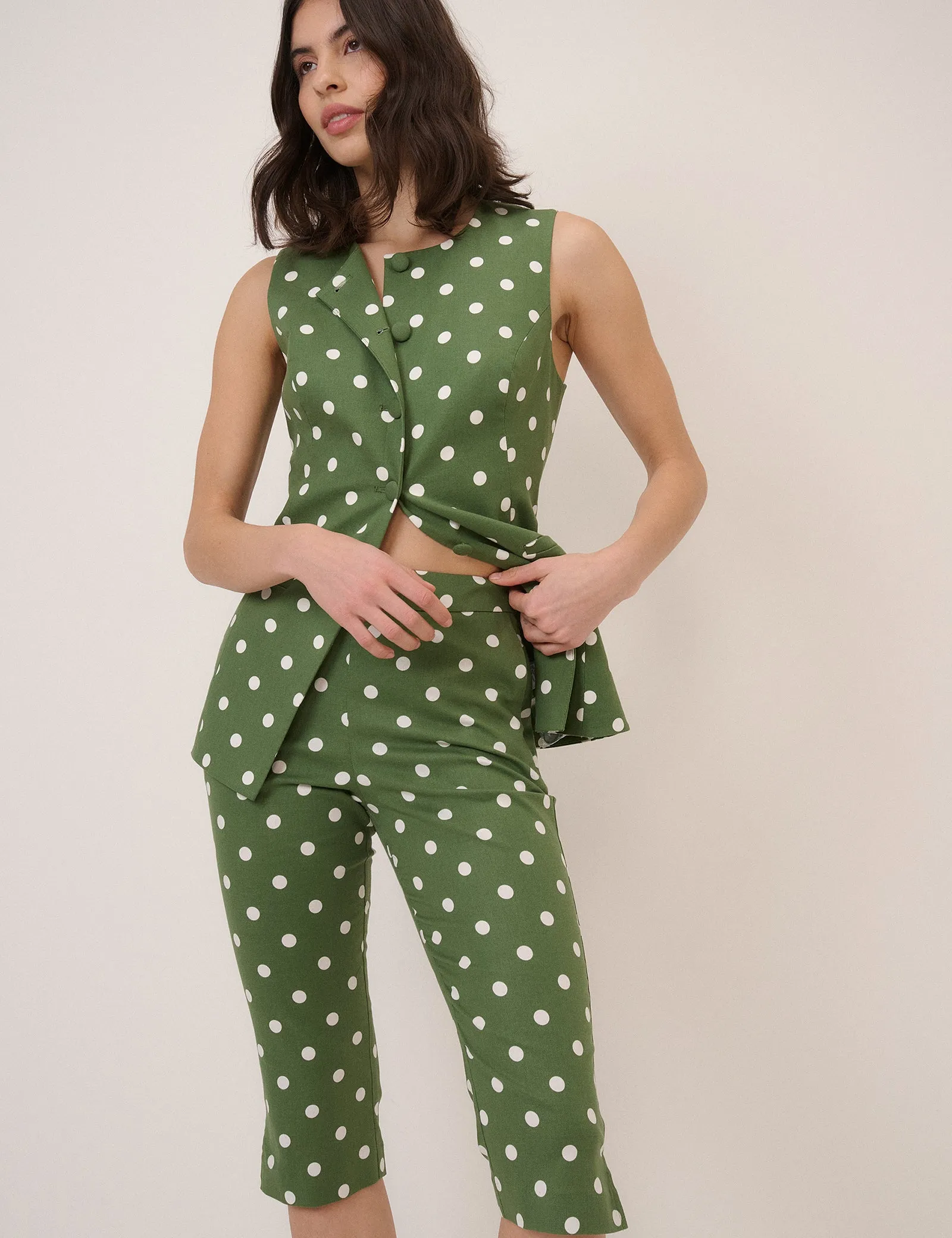 Green Polka Dot Capri Trousers sold by Nobody's Child product image thumbnail 4