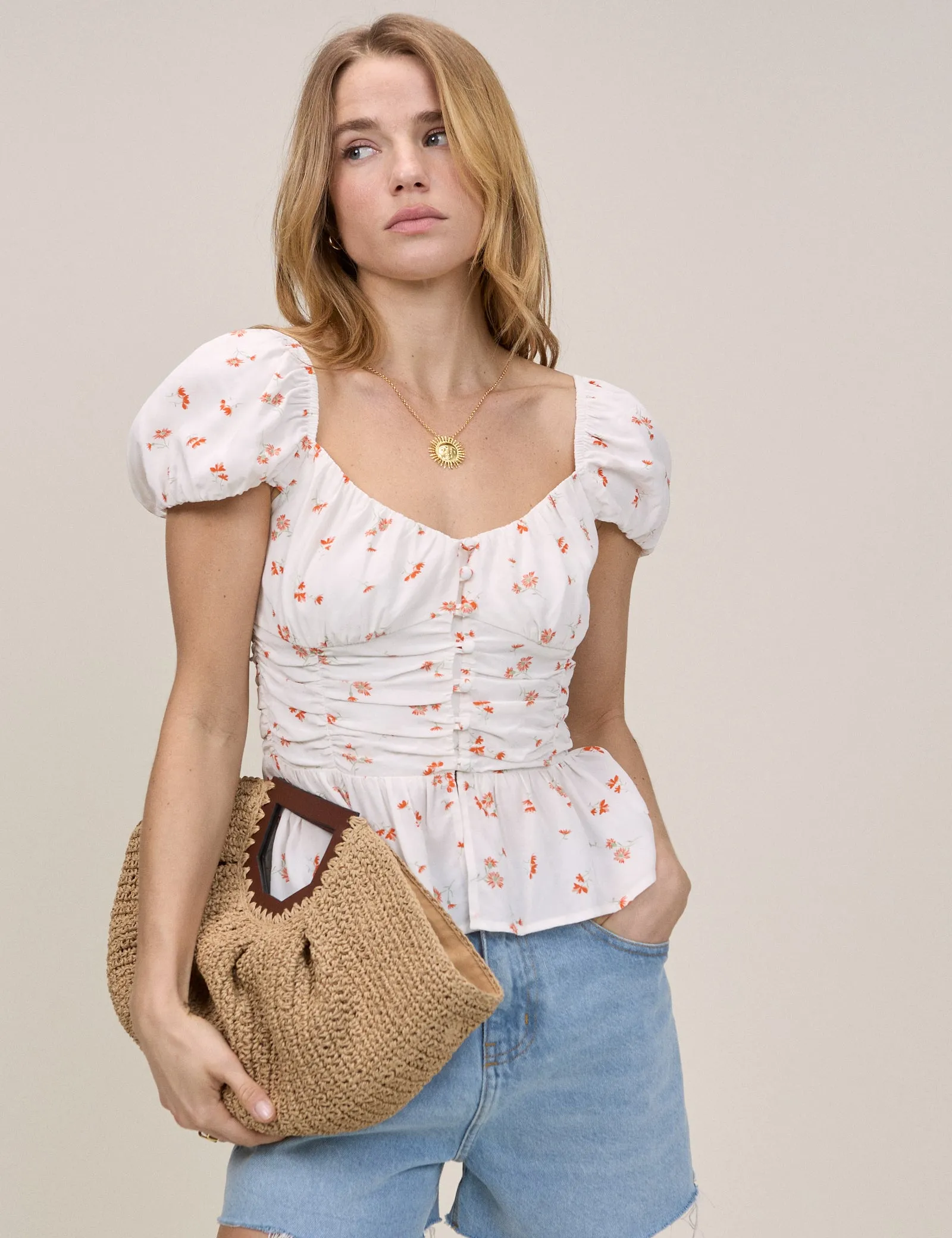 White Floral Ruched Top sold by Nobody's Child product image thumbnail 4