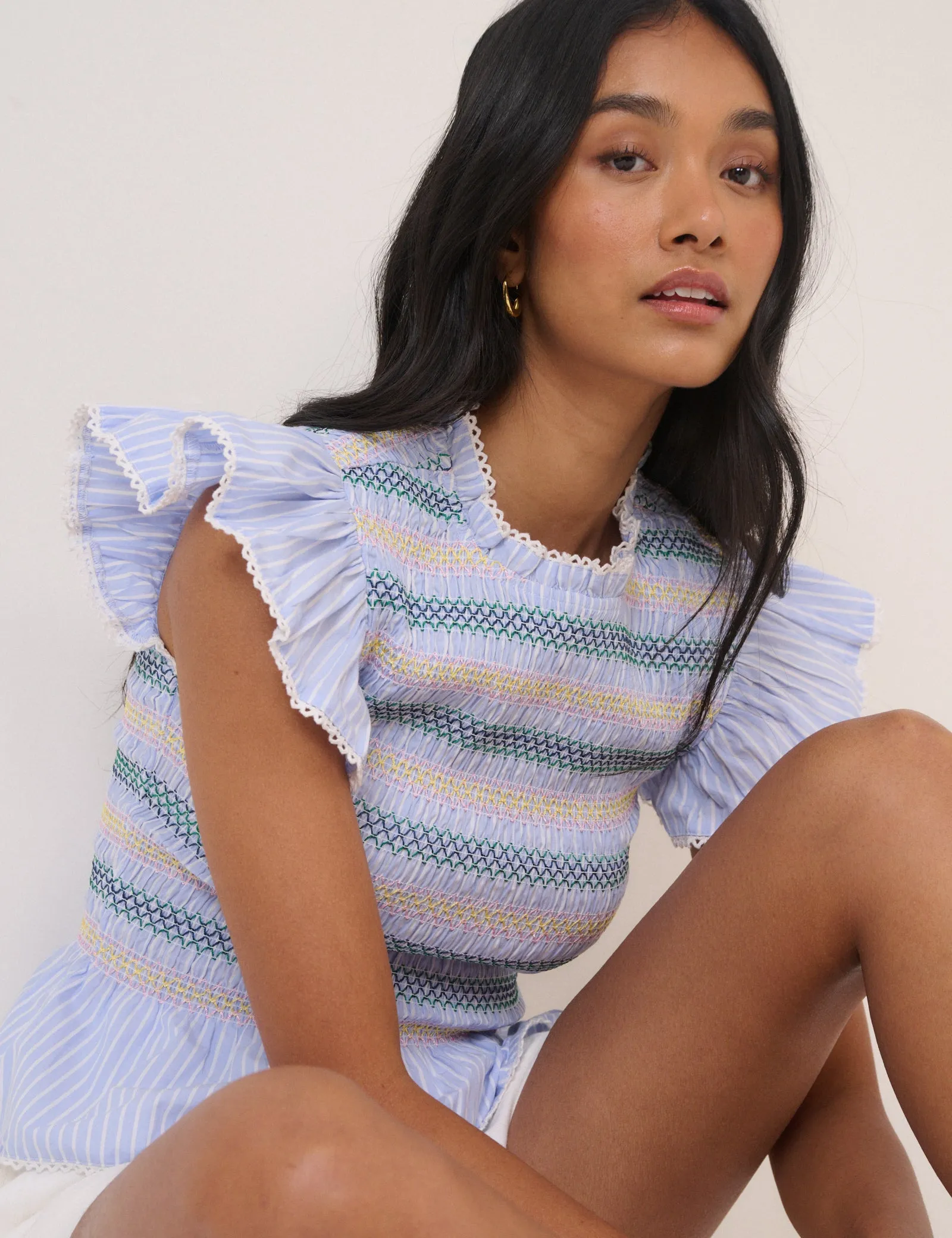 Blue Striped Shirred Top sold by Nobody's Child product image thumbnail 4