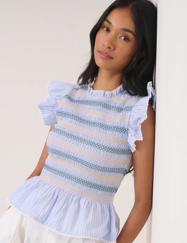 Blue Striped Shirred Top sold by Nobody's Child