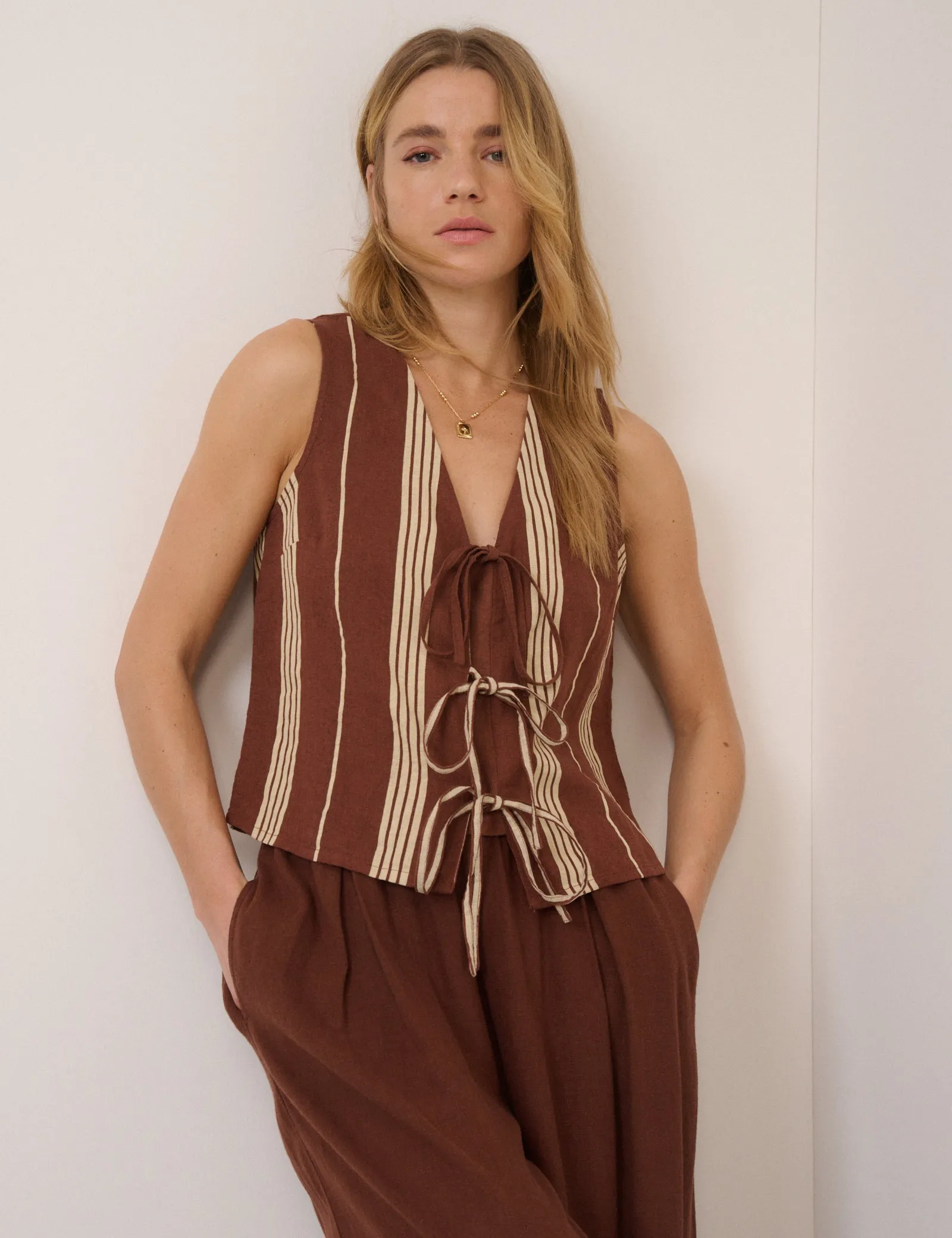 Brown Striped Linen-blend Top sold by Nobody's Child product image thumbnail 2