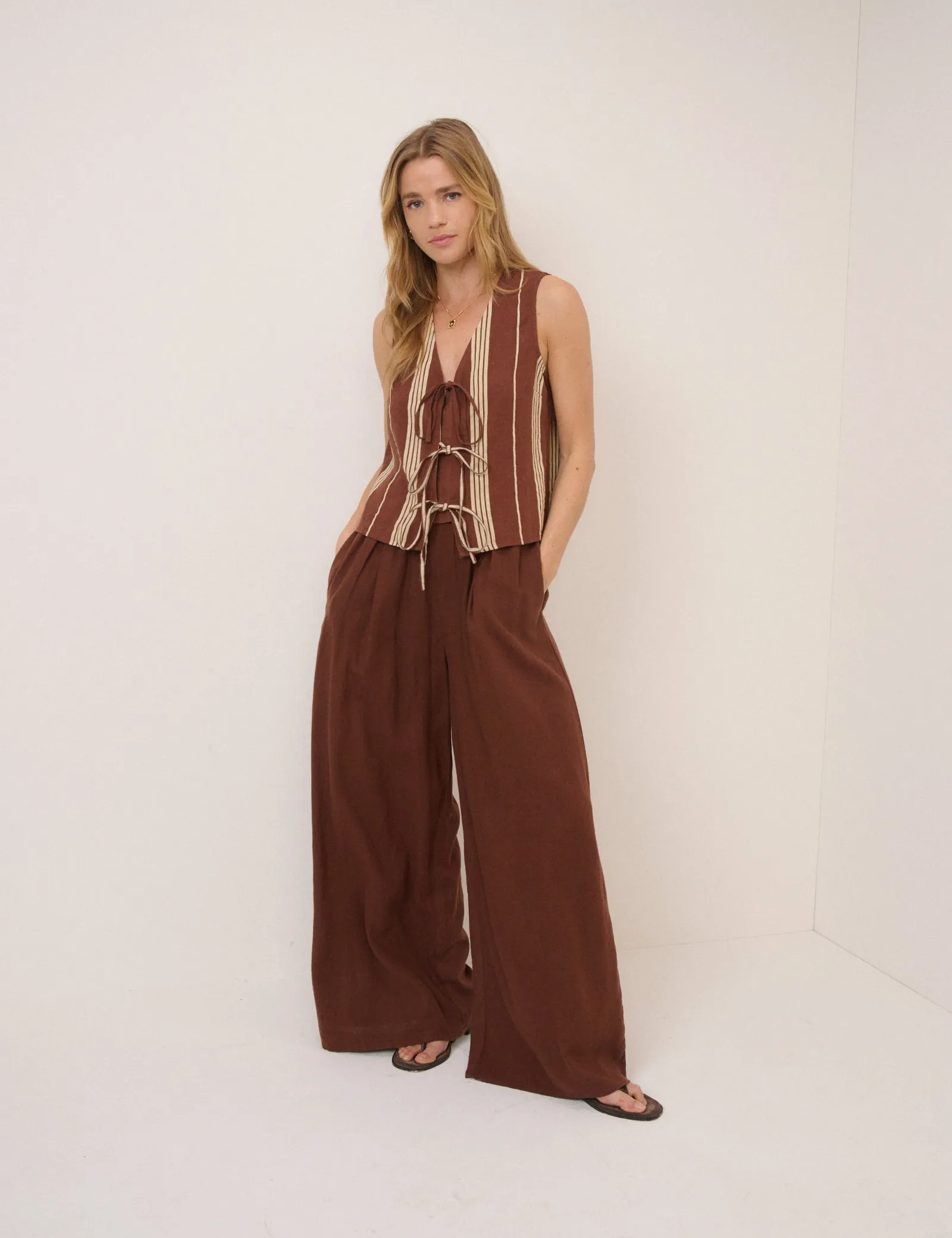 Brown Striped Linen-blend Top sold by Nobody's Child product image thumbnail 4