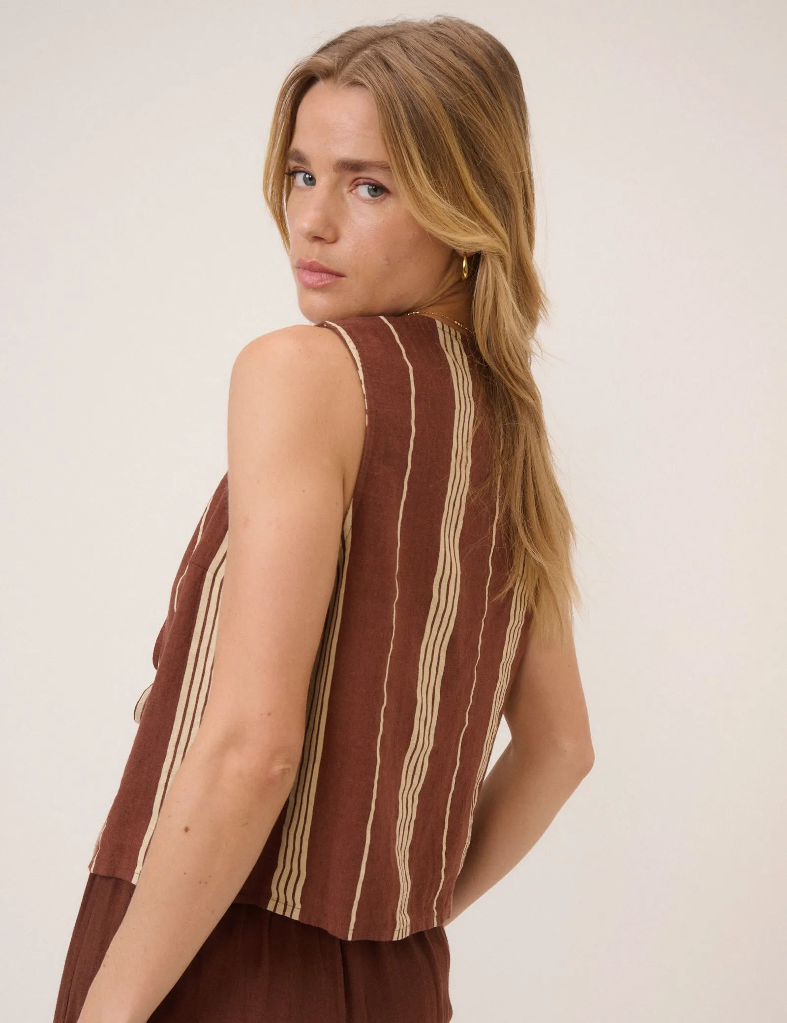 Brown Striped Linen-blend Top sold by Nobody's Child product image thumbnail 5